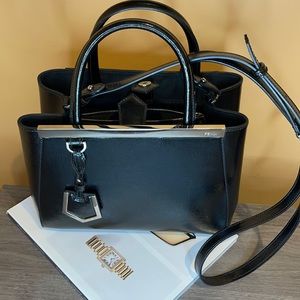 Authentic Fendi 2jours Crossbody Handbag, Black Patent Leather